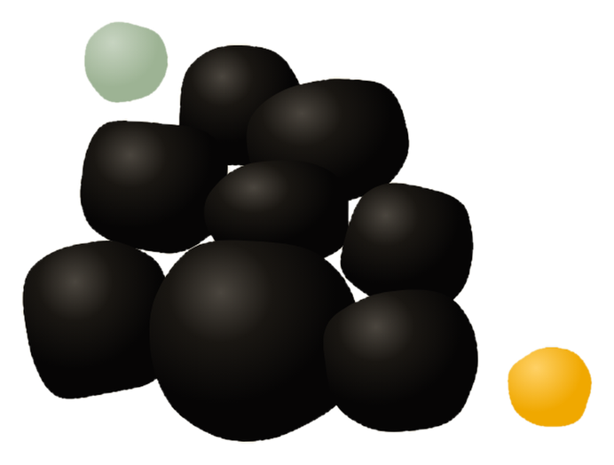 Stacked stones in black, sage, and gold